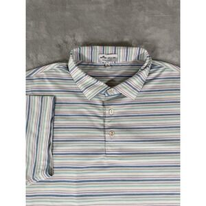 Peter Millar Shirt Mens XL Blue Grey Striped Summer Comfort Stretch Golf Polo